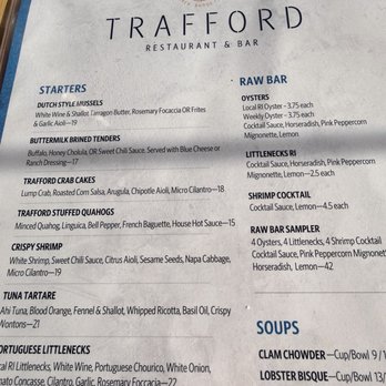 Trafford Restaurant - Menu - New American Near Me - Warren, Rhode Island Trafford Restaurant - Menu - New American Near Me - Warren, Rhode Island