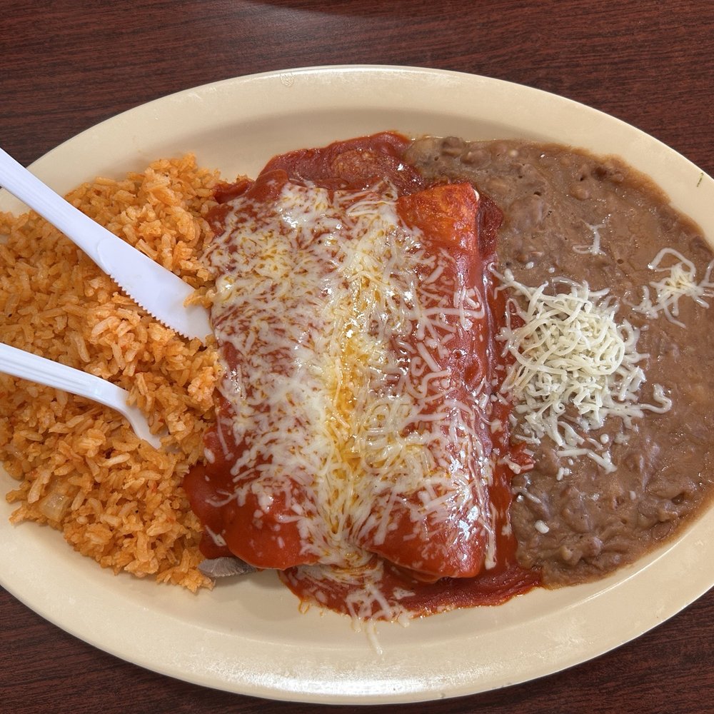 Los Gordos - Two lengua enchiladas with beans and rice - Mexican Near Me - Fair Oaks, California Los Gordos - Two lengua enchiladas with beans and rice - Mexican Near Me - Fair Oaks, California