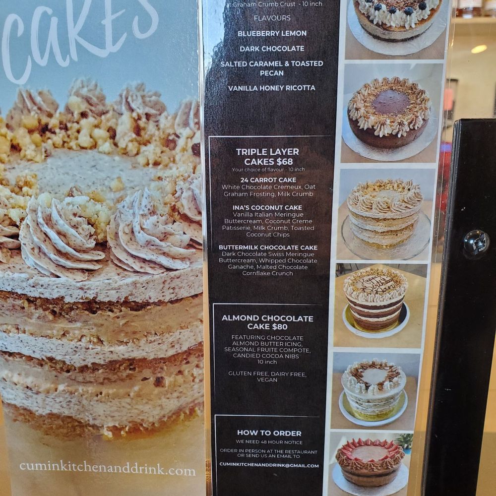 Cumin Kitchen and Drink - Cake menu April 2025 - Breakfast & Brunch Near Me - New Minas, Nova Scotia
