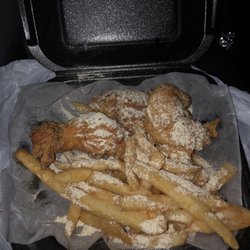My over seasoned Chicken tenders and fries.