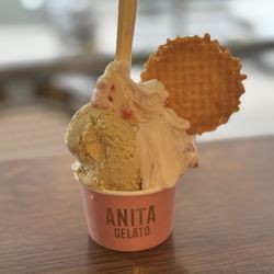 Anita Gelato - Pistachio and Strawberry marscarpone cream  Small Gelato Small Gelato