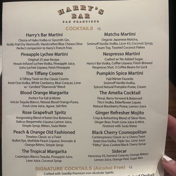 Harry's Bar - Menu - Sports Bars Near Me - San Francisco, California