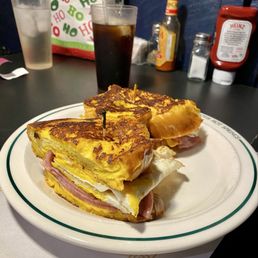French toast ham and egg sandwich.