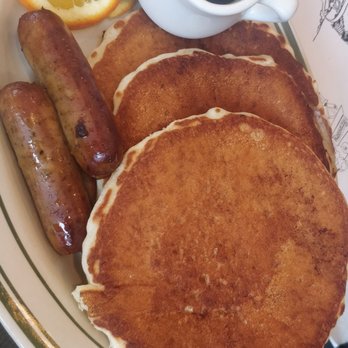 Adirondack Mountain Coffee Cafe - Side of pancakes and sausage links - Coffee Roasteries Near Me - Upper Jay, New York