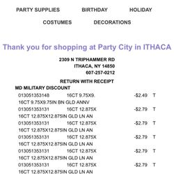 Party City - Email receipt of a purchase made using my military discount by an unauthorized patron!