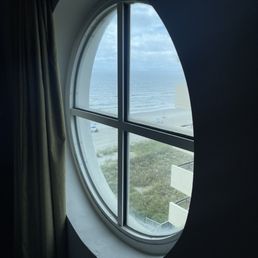 Porthole view in guest bedroom was cute.