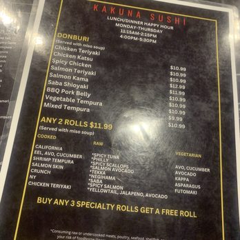Kakuna Sushi - Happy hour menu - Ramen Near Me - San Jose, California