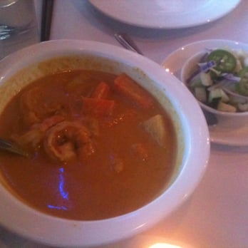 Thai Spice - Yellow curry with shrimp and cucumber, red onion jalapeño garnish. - Thai Near Me - San Jose, California