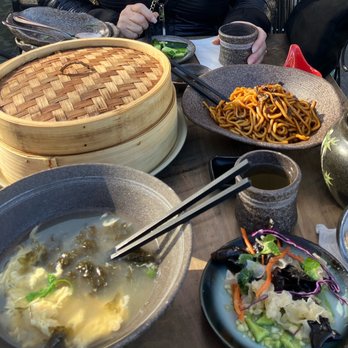 Dumpling Hours - Scallion Noodles, Seaweed Egg Flower Soup, Wood and Silver Ear Mushrooms, Cucumber Salad with Crushed Garlic, Steamed Vegetable Buns - Dim Sum Near Me - Brentwood, California Dumpling Hours - Scallion Noodles, Seaweed Egg Flower Soup, Wood and Silver Ear Mushrooms, Cucumber Salad with Crushed Garlic, Steamed Vegetable Buns - Dim Sum Near Me - Brentwood, California