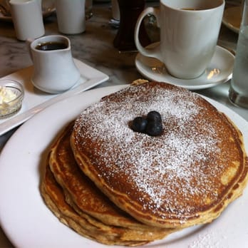 Gracie's - Whole wheat pancakes with blueberries(lots of them-"fresh too") and real maple syrup! Very good dish. - New American Near Me - Portland, Oregon Gracie's - Whole wheat pancakes with blueberries(lots of them-"fresh too") and real maple syrup! Very good dish. - New American Near Me - Portland, Oregon