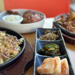 Jane - Seafood & Green Onion Pancake, Sweet & Spicy Sticky Party Wings, Spicy Pork and Banchan