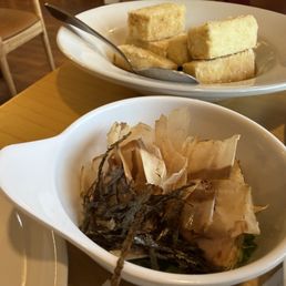 Agedashi tofu appetizer with Bonita flakes on the side Agedashi tofu appetizer with Bonita flakes on the side