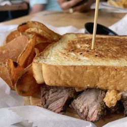 Mary Jane Bourbon + Smokehouse - Brisket Sammi with House Made Kettle Chips