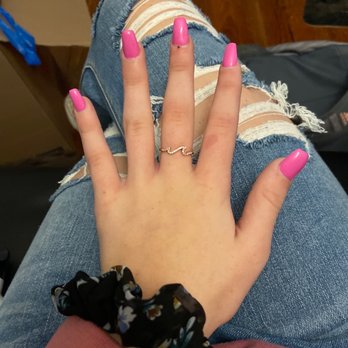 Nspired Nail Bar - these are the nails i got, on my middle finger you can see where she made me bleed - Nail Salons Near Me - Brownwood, Texas