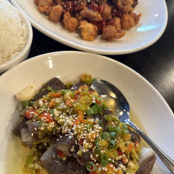 Xiang La Hui香辣汇 - Cold eggplant with Garlic and chili and Ching Qing fried chicken (no bones) both my go to! - Szechuan Near Me - Alhambra, California Xiang La Hui香辣汇 - Cold eggplant with Garlic and chili and Ching Qing fried chicken (no bones) both my go to! - Szechuan Near Me - Alhambra, California