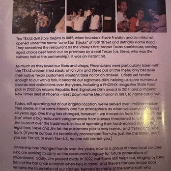 Texaz Grill - Back of menu - Steakhouses Near Me - Phoenix, Arizona