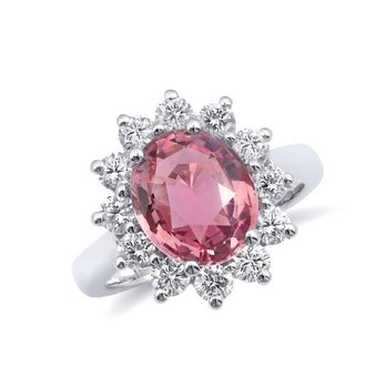 JupiterGem - Padparadscha sapphire with diamond halo. - Jewelry Near Me - Los Angeles, California JupiterGem - Padparadscha sapphire with diamond halo. - Jewelry Near Me - Los Angeles, California