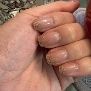 Lalisa Nails - Nude gel with ombré gold glitter tips - Nail Salons Near Me - South San Francisco, California Lalisa Nails - Nude gel with ombré gold glitter tips - Nail Salons Near Me - South San Francisco, California
