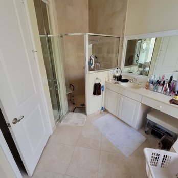 Construction By Catrini - BEFORE: Client needed more space to get into shower with a walker. Floor also needed to be raised so client wouldn't have to step down/up. - General Contractors Near Me Construction By Catrini - BEFORE: Client needed more space to get into shower with a walker. Floor also needed to be raised so client wouldn't have to step down/up. - General Contractors Near Me
