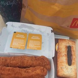 McDonald's - The Chicken Strips with Honey Mustard and their Blueberry and Cream Pie with an ice cold Dr Pepper® yum!!!