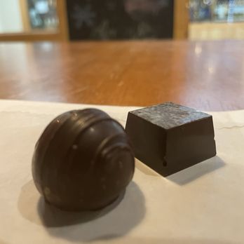 Icicle Coffee & Chocolates - Dark chocolate champagne in the front ($2) in front and London Fog (earl grey and vanilla in dark chocolate) ($3) in back - Coffee & Tea Near Me - Leavenworth, Washington Icicle Coffee & Chocolates - Dark chocolate champagne in the front ($2) in front and London Fog (earl grey and vanilla in dark chocolate) ($3) in back - Coffee & Tea Near Me - Leavenworth, Washington
