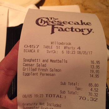 The Cheesecake Factory - Receipt for four people for dinner. All was pretty good. Will definitely come back! - Desserts Near Me - Wayne, New Jersey