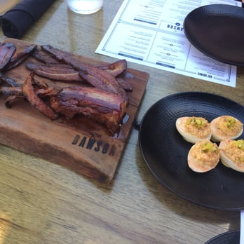 The Dawson - bacon flight (4 types of bacon) and deviled eggs appetizer (brunch) - American Near Me - Chicago, Illinois The Dawson - bacon flight (4 types of bacon) and deviled eggs appetizer (brunch) - American Near Me - Chicago, Illinois