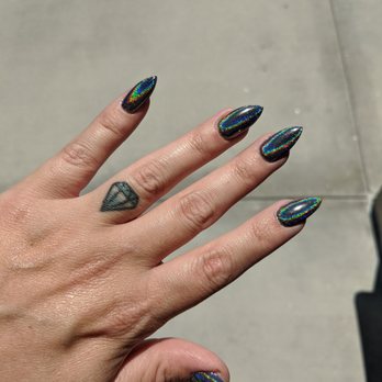 Nail Protection - Black gel with holographic powder - Nail Salons Near Me - Anaheim, California