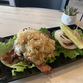 Eggtown - Lithia - Swiss mushroom, sauerkraut and bacon  burger - Breakfast & Brunch Near Me - Lithia, Florida