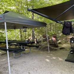 Pillsbury State Park - This campground is quiet and peaceful. We had a site right by the water ( the water is right behind me , but this was our set up.