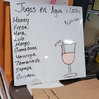 El Paraiso Colombiano - a white board with a list of drinks - Colombian Near Me - Holyoke, Massachusetts El Paraiso Colombiano - a white board with a list of drinks - Colombian Near Me - Holyoke, Massachusetts