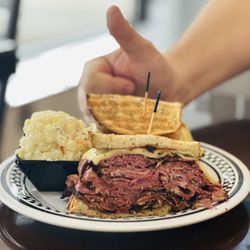 The Essen Room - Hot pastrami with Swiss on rye.