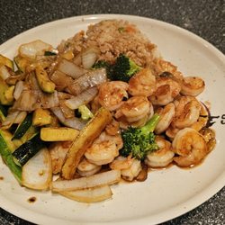 Wok and Hibachi - Shrimp Broccoli with zucchini/onions and fried rice