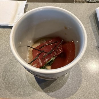 Nanzan GiroGiro - Starter: local Ahi, salt konbu seaweed, shiso, lotus root, sweet potato sauce. - Japanese Near Me - Honolulu, Hawaii