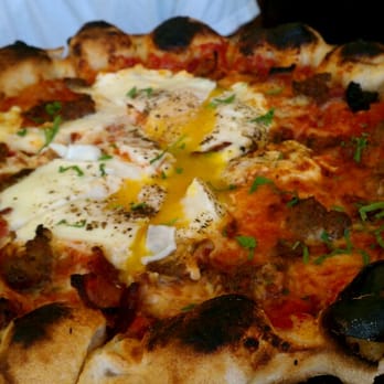 Gather - Farm egg pizza + added sausage - New American Near Me - Berkeley, California Gather - Farm egg pizza + added sausage - New American Near Me - Berkeley, California