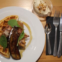 Oh My Biche - Chicken waffles €12 with a side of the earl grey mousse €2