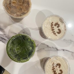 strawberry latte, strawberry matcha, pumpkin chai, and pumpkin latte!!!