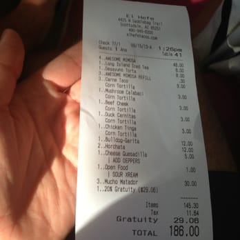 El Heffe - The bill with gratuity. - Mexican Near Me - Scottsdale, Arizona El Heffe - The bill with gratuity. - Mexican Near Me - Scottsdale, Arizona