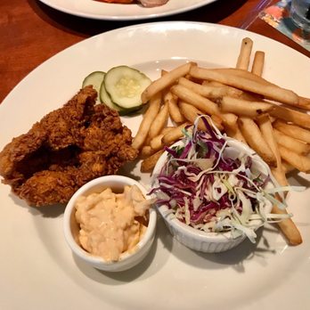 Yard House - Nashville hot chicken sandwich - open (without the bread). Good, but not spicy enough. - Bars Near Me - Houston, Texas