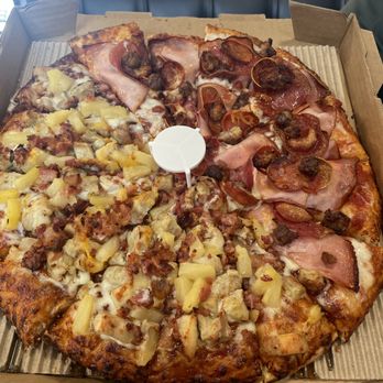 Mountain Mike's Pizza - 1/2 Pineapple Chicken Luau & 1/2 Pikes Peak - Pizza Near Me - Hurricane, Utah Mountain Mike's Pizza - 1/2 Pineapple Chicken Luau & 1/2 Pikes Peak - Pizza Near Me - Hurricane, Utah