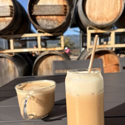 Shaken espresso with cold foam and hot latte