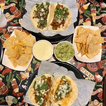 Chubby's Tacos - Al pastor tacos, chicken tinga taco, queso, guacamole and chips. - Mexican Near Me - Raleigh, North Carolina