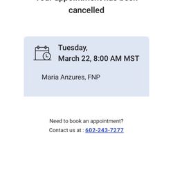 Mountain Park Health Center - Goodyear Clinic - The Dr posted that the appointment was Canceled.