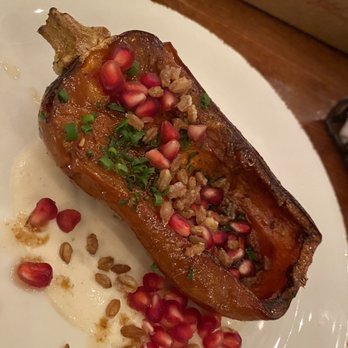 Ninety Acres - agave glazed honeynut squash with pomegranate + miso tahini yogurt - New American Near Me - Peapack, New Jersey Ninety Acres - agave glazed honeynut squash with pomegranate + miso tahini yogurt - New American Near Me - Peapack, New Jersey
