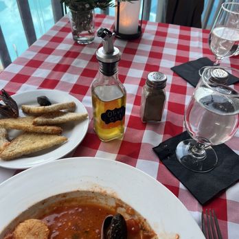 Caledonia Dining Room @ Valhalla Resort Hotel - Cioppino with toasted wonder bread. Olive oil on table with no plate offered for dipping. - New American Near Me - Helen, Georgia