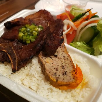 Huong Que - 42. Rice plate with pork chop, meatloaf and pork skin. - Vietnamese Near Me - Boston, Massachusetts