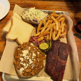 Ruff House BBQ - Pork ribs w/ coleslaw, baked beans and French fries. - Barbeque Near Me - Ventura, California