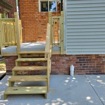 All in Realty and Construction - New back yard patio, porch cap and new wood stairs - Masonry/Concrete Near Me All in Realty and Construction - New back yard patio, porch cap and new wood stairs - Masonry/Concrete Near Me