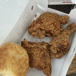 The biscuit is even bigger than the chicken. The biscuit is even bigger than the chicken.