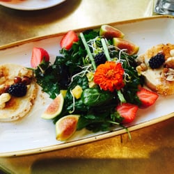 Picnic - Baked cheese salad with fruits nuts and wild greens!